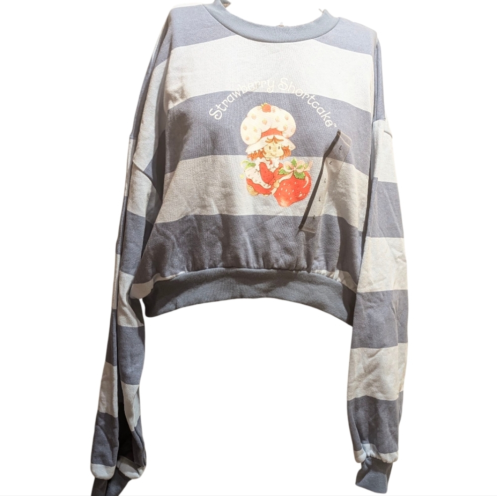 Strawberry Shortcake Striped Sweatshirt Long Cropped Sz L